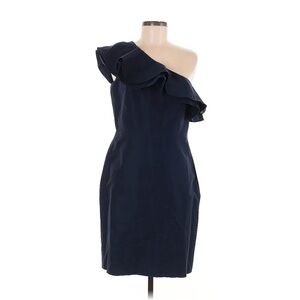 J. Crew Womens Woven Cotton Silk One Shoulder Ruffle Navy Blue Dress 6T Tall‎
